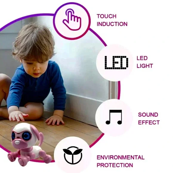 Light Pink Robot Pup Smart-LED-Sings-Speaks-Lights Up-Barks-Shakes-NEW - Picture 5 of 11